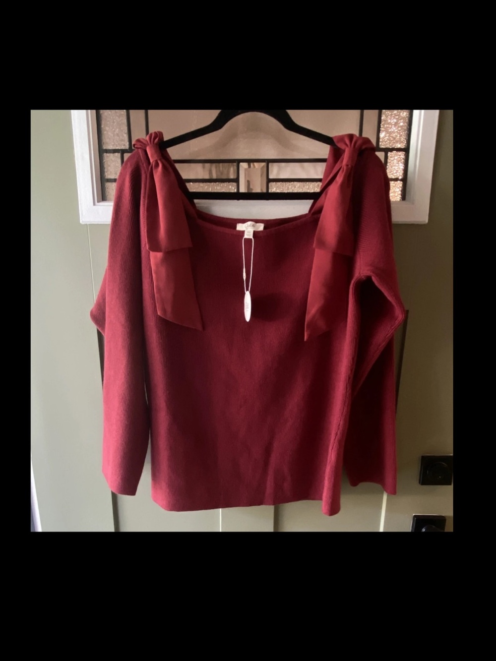 Oddi NWT Bow-Shoulder Knit Sweater  Burgundy Square Neck Size 3XL Fits like 1X